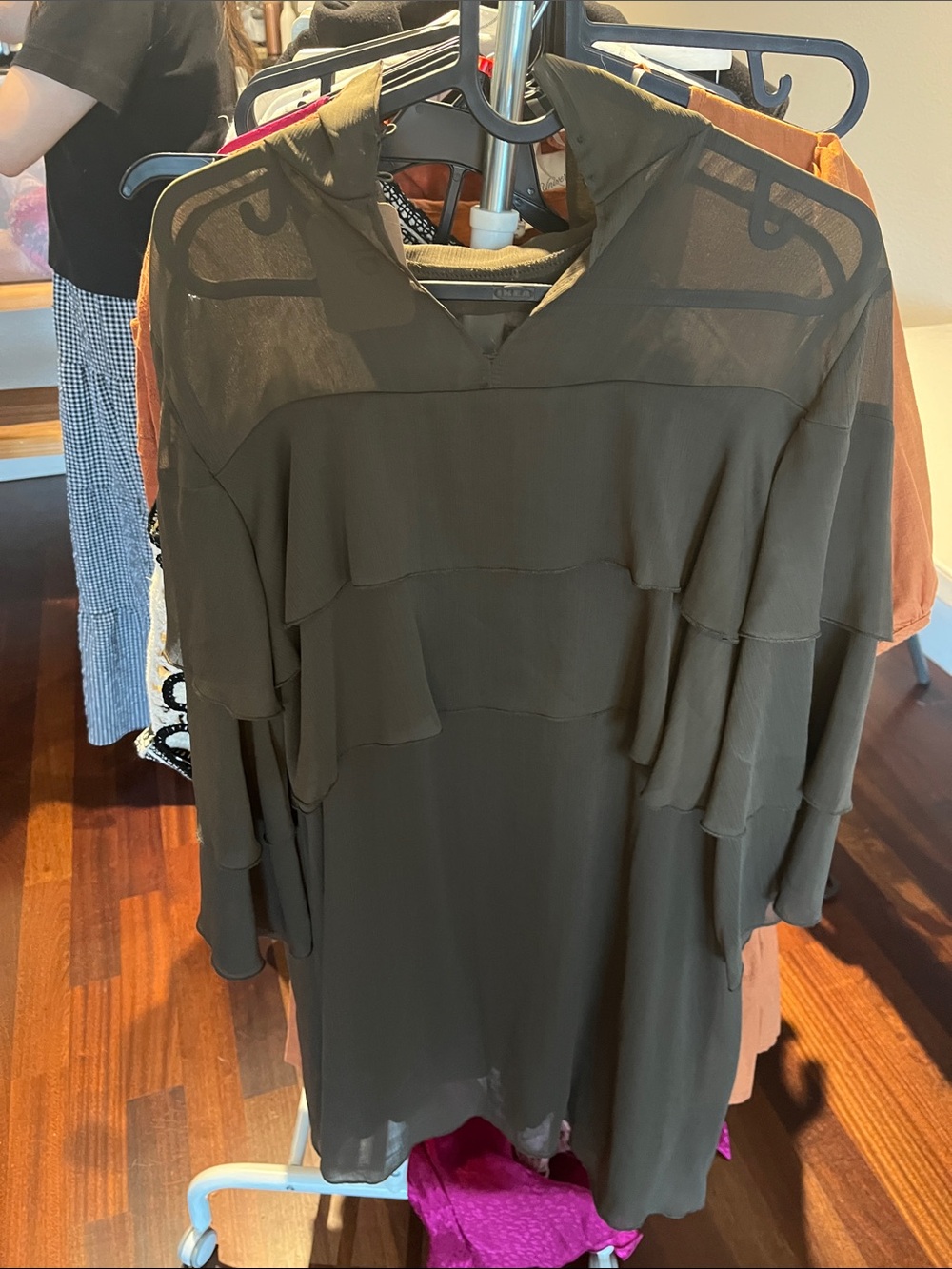 Zara Olive Green Layered Sheer Tunic Dress